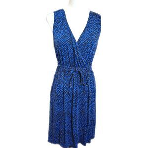 Joe Fresh black & blue pattern v-neck mini dress with braided belt - M